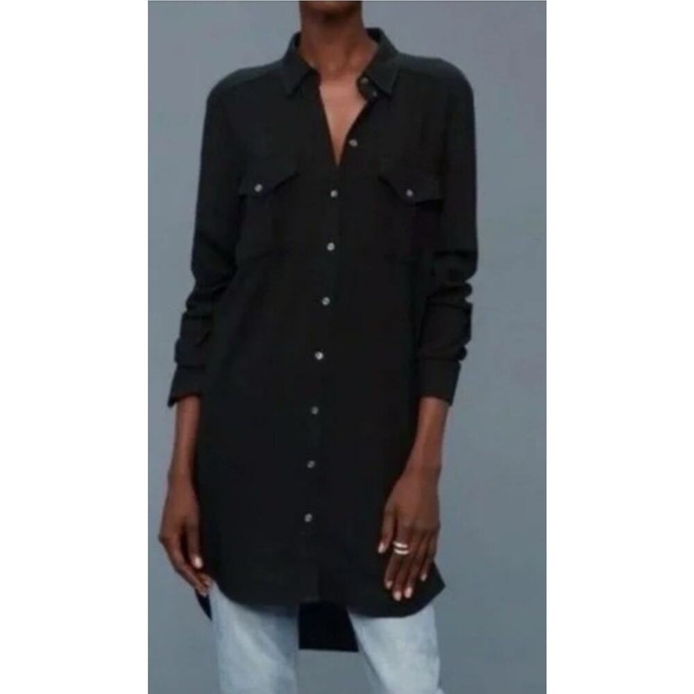 Aritzia Wilfred Free Lyocell Western Snap Button Lyocell Black Shirt Small